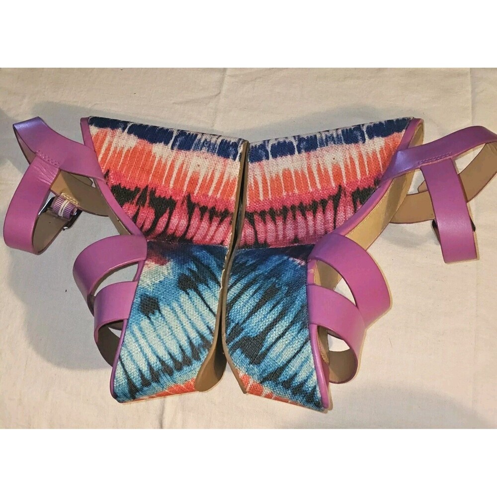 ALDO MOREMAN Womens Platform 5" Wedge Sandal Hippie Purple Pink Tye Dyed Sz 7 - Picture 5 of 11